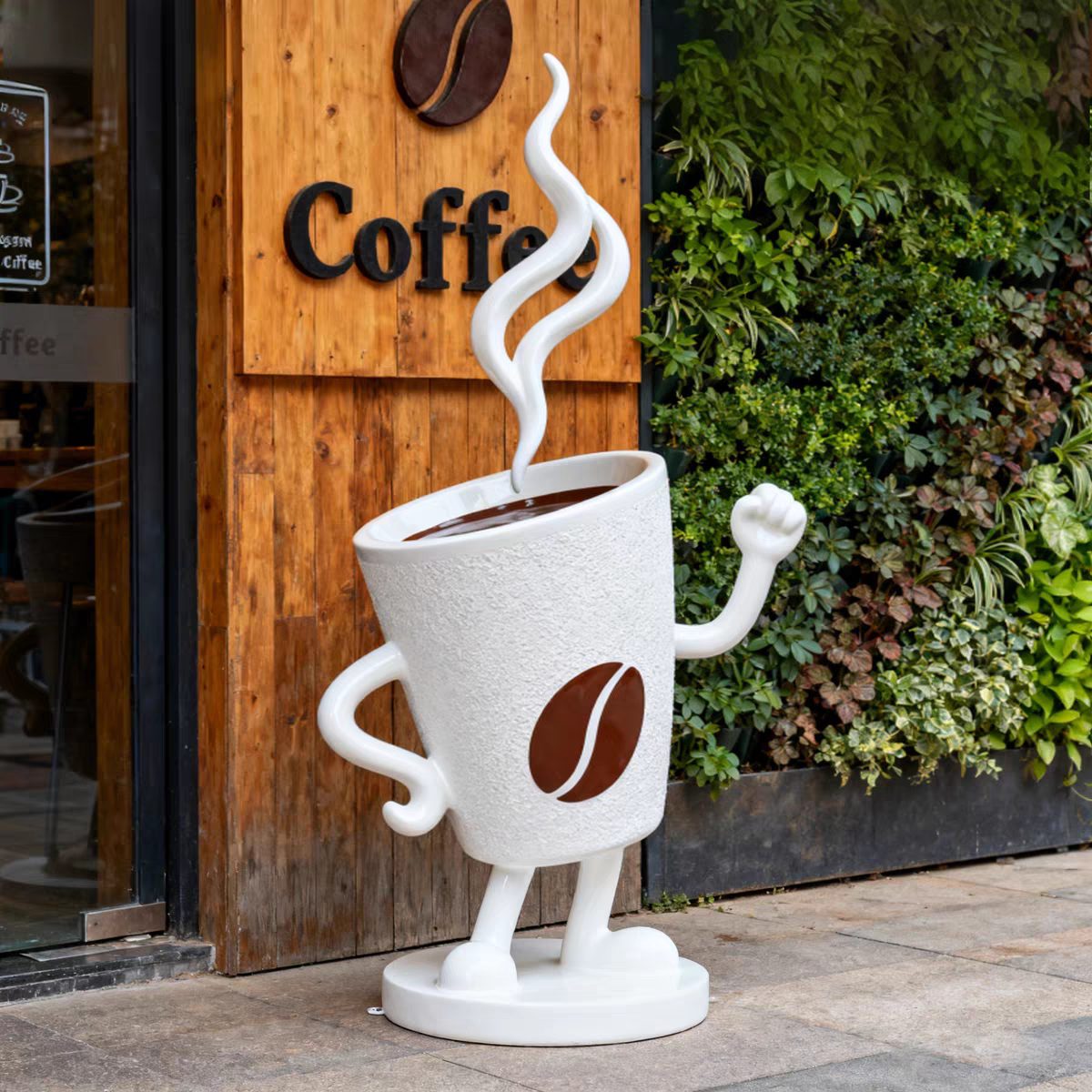 Mascot thương hiệu composite 3D hình cốc cà phê hoạt hình — điểm check-in viral cho quán café