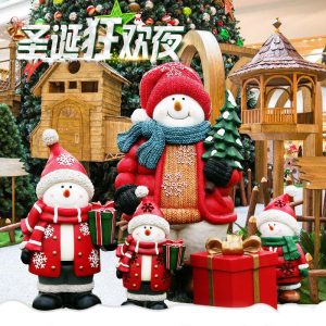 Tượng Người Tuyết Snowman Composite Trang Trí Giáng Sinh Nhiều Màu 46cm — góc nhìn thực tế từ xưởng sản xuất composite