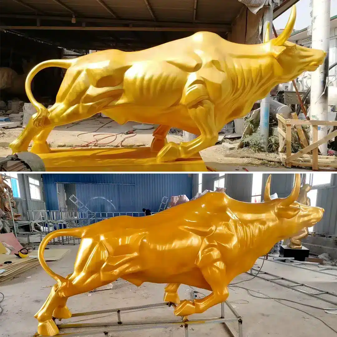 Tượng Bò Vàng Composite Phong Thủy Theo Yêu Cầu Tượng bò composite fiberglass — nhẹ hơn đồng thật 10 lần, không gỉ sét